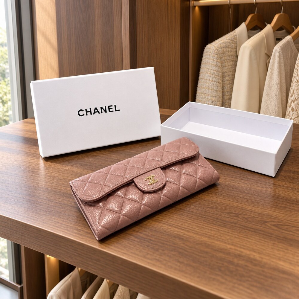 Chanel Classic Flap Long Wallet Pink Caviar Leather - Picture 2 of 6